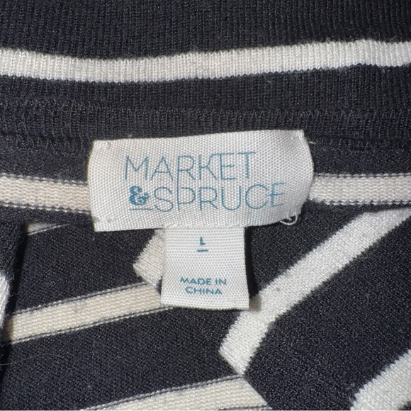 Market & Spruce Black White Stripe Elbow Patch Open Front Cardigan Sweater L - Picture 4 of 5